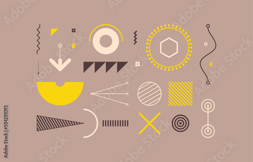 Art composition with geometric shapes and forms. Memphis design. Cover design template for presentation, poster, cover, magazine, leaflet, billboard  or brochure.