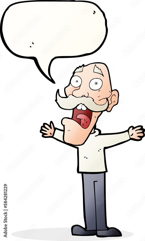cartoon stressed old man with speech bubble cartoon stressed old man with speech bubble