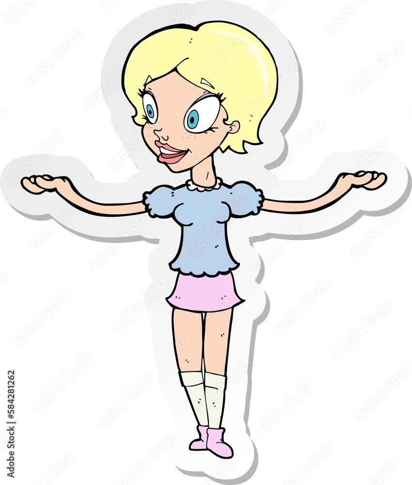 sticker of a cartoon woman with arms spread wide sticker of a cartoon woman with arms spread wide
