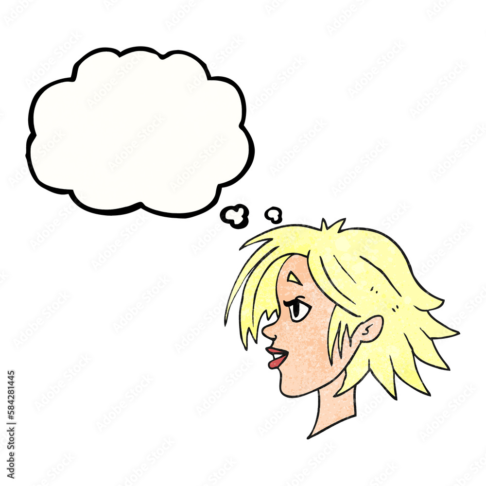 thought bubble textured cartoon happy female face thought bubble textured cartoon happy female face