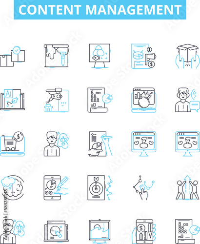Content management vector line icons set. Content, Management, System, CMS, Digital, Create, Store illustration outline concept symbols and signs