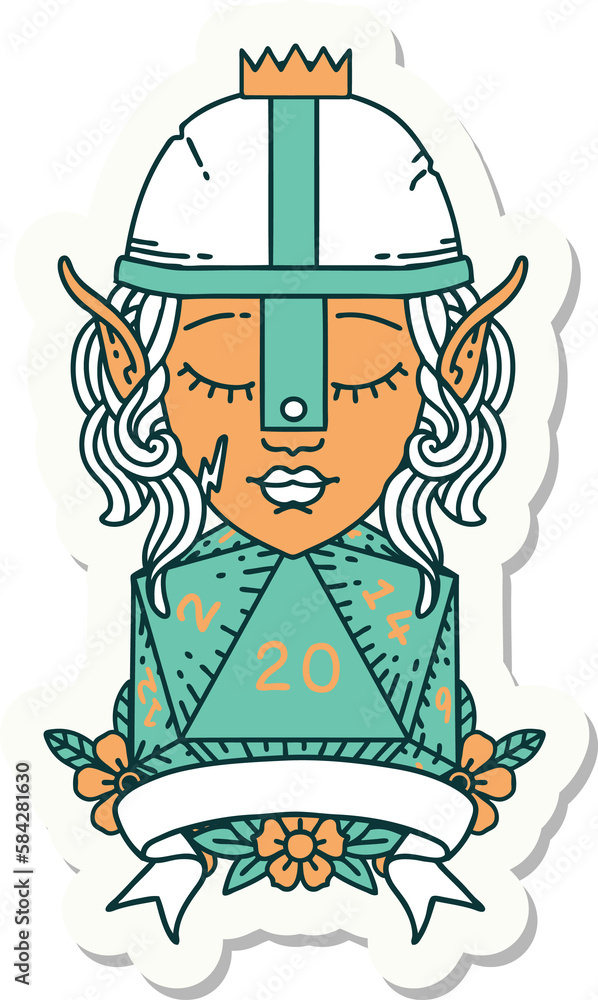 elf fighter with natural 20 dice roll sticker elf fighter with natural 20 dice roll sticker