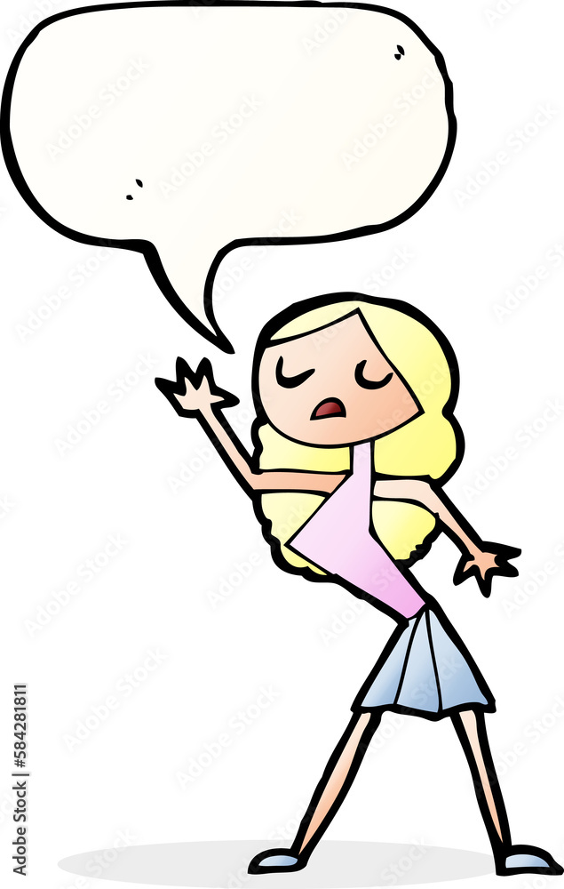cartoon woman dancing with speech bubble cartoon woman dancing with speech bubble