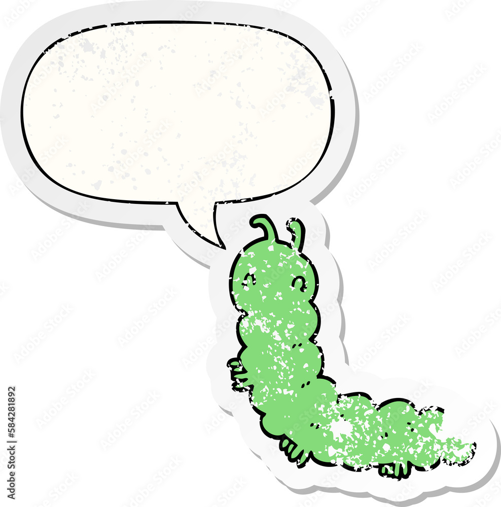 cartoon caterpillar and speech bubble distressed sticker cartoon caterpillar and speech bubble distressed sticker