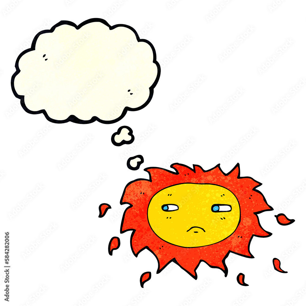 Fototapeta premium cartoon sad sun with thought bubble