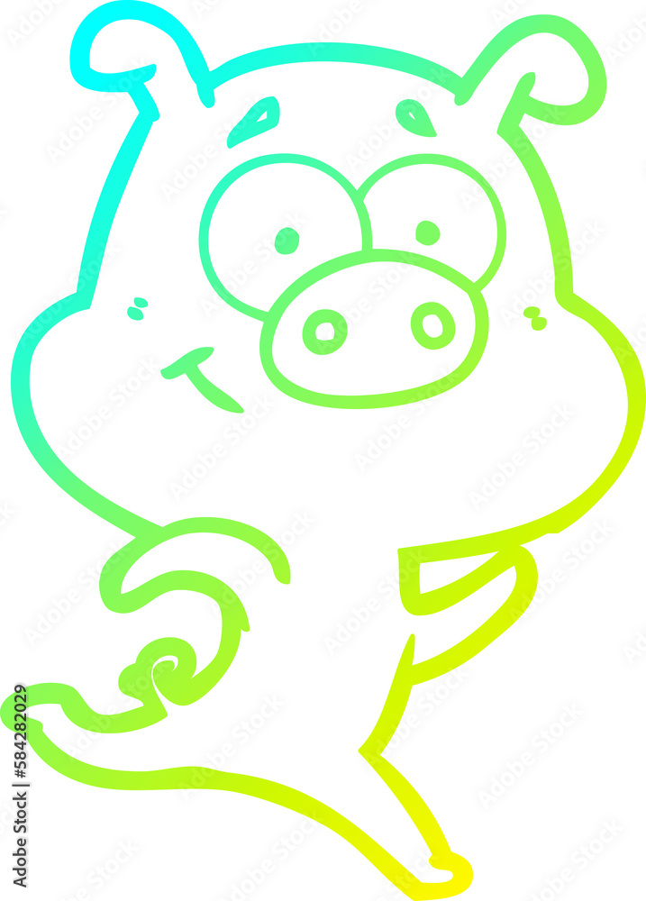 cold gradient line drawing happy cartoon pig running cold gradient line drawing happy cartoon pig running