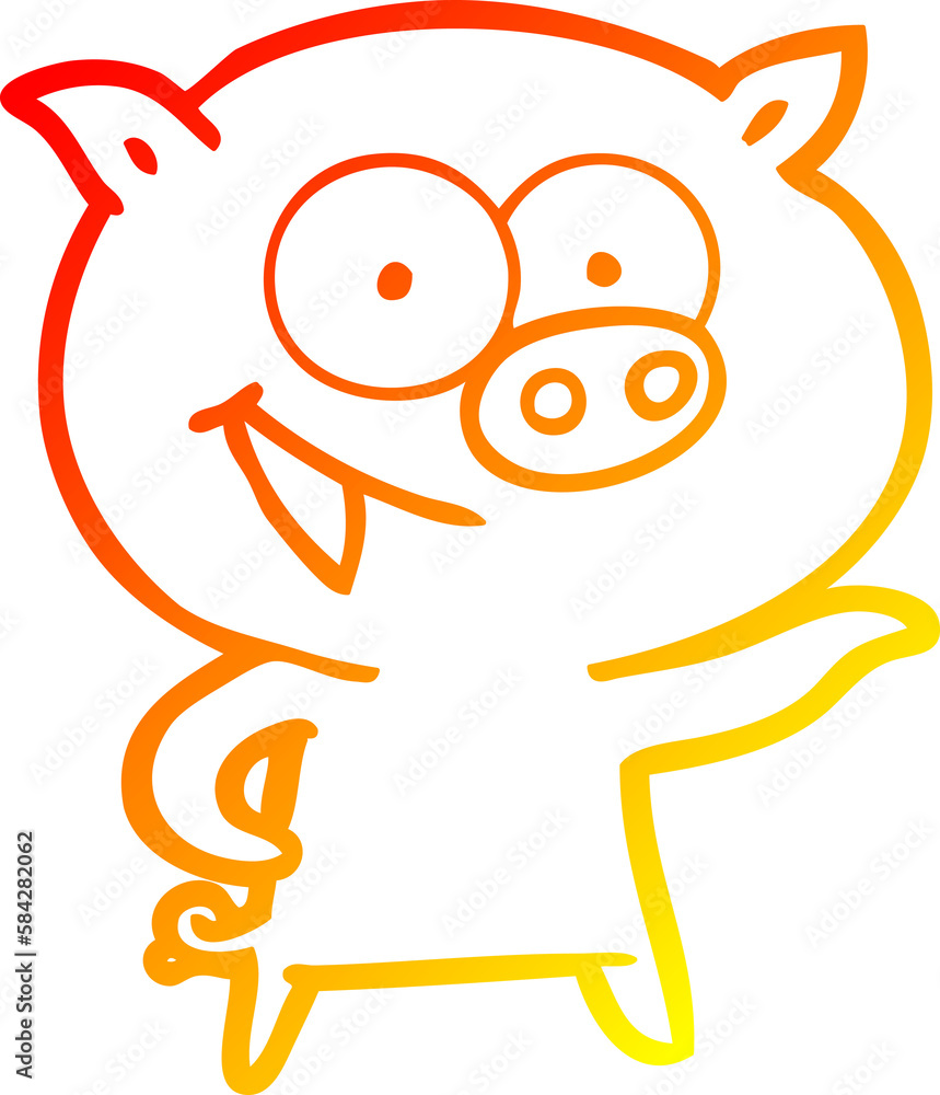 warm gradient line drawing cheerful pig cartoon warm gradient line drawing cheerful pig cartoon