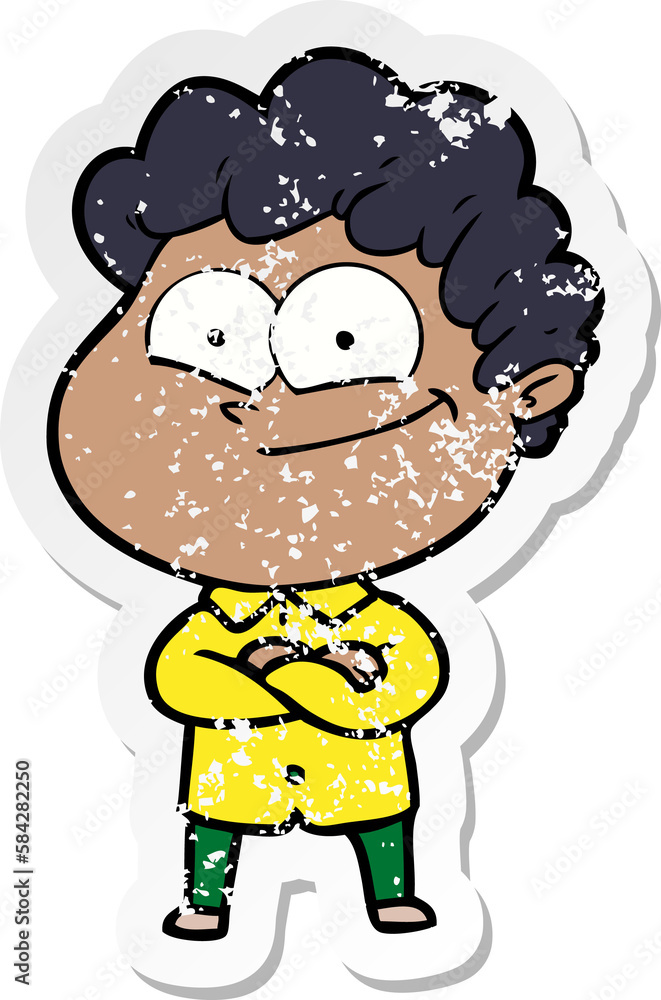 distressed sticker of a cartoon happy man distressed sticker of a cartoon happy man