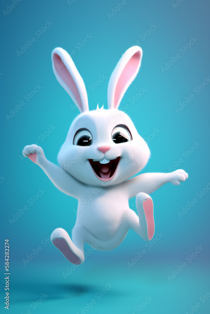 happy fluffy bunny - Bunny jumping - Created with Generative AI technology. happy fluffy bunny - Bunny jumping - Created with Generative AI technology.