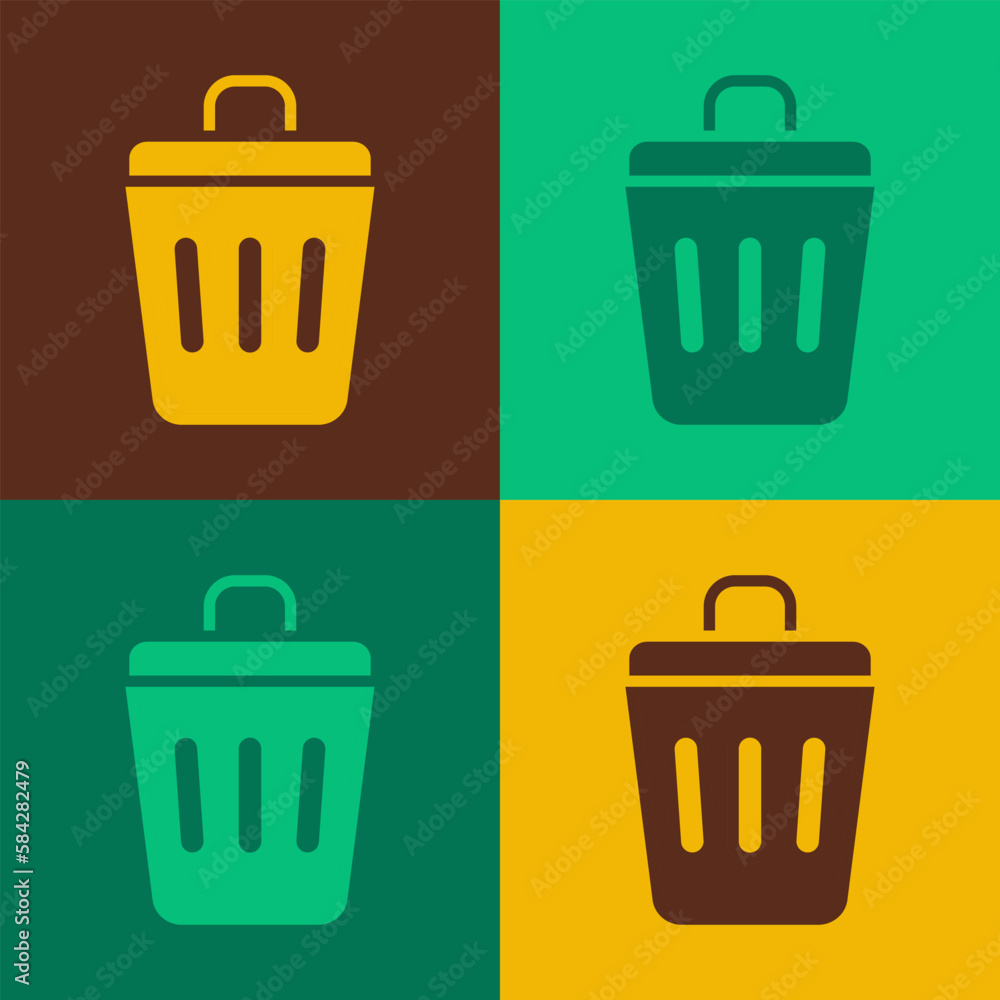 Pop art Trash can icon isolated on color background. Garbage bin sign. Recycle basket icon. Office trash icon. Vector Pop art Trash can icon isolated on color background. Garbage bin sign. Recycle basket icon. Office trash icon. Vector
