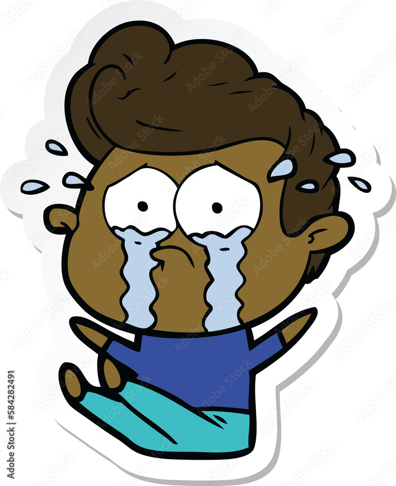 Fototapeta premium sticker of a cartoon crying man sat on floor