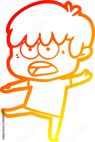 warm gradient line drawing worried cartoon boy