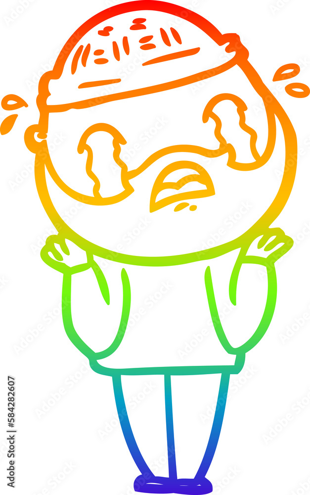 rainbow gradient line drawing cartoon bearded man crying rainbow gradient line drawing cartoon bearded man crying