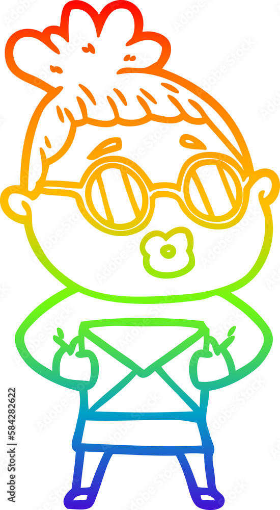 rainbow gradient line drawing cartoon woman wearing sunglasses rainbow gradient line drawing cartoon woman wearing sunglasses