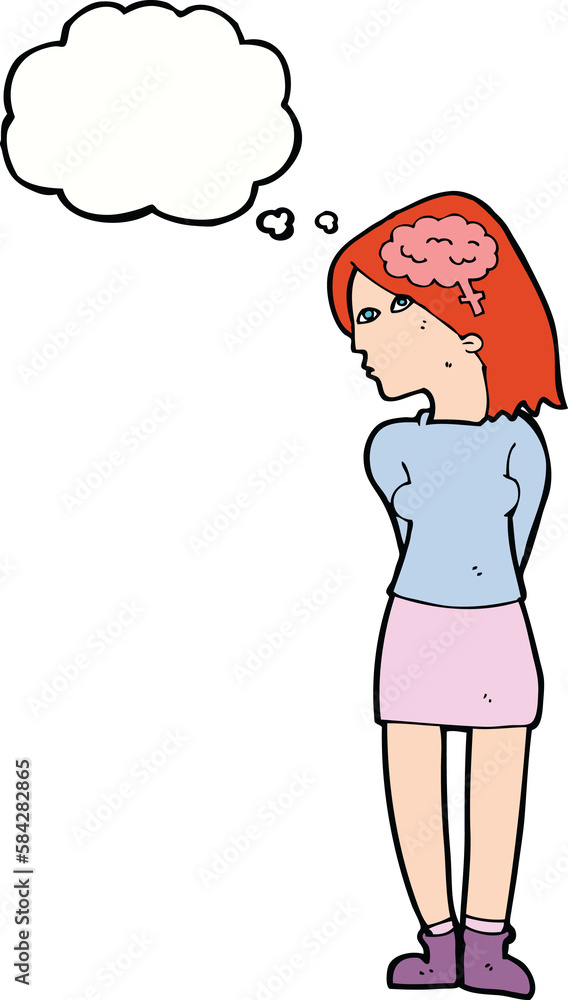 cartoon brainy woman with thought bubble cartoon brainy woman with thought bubble