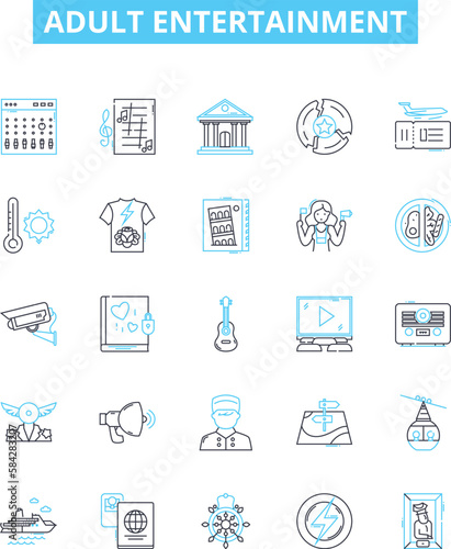 Adult entertainment vector line icons set. Adult, Entertainment, Stripping, Pornography, Videochatting, Stripclubs, Clubs illustration outline concept symbols and signs