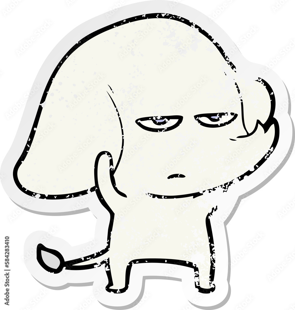 distressed sticker of a annoyed cartoon elephant distressed sticker of a annoyed cartoon elephant