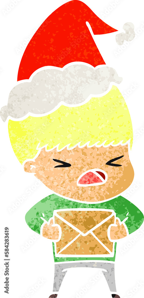 retro cartoon of a stressed man wearing santa hat retro cartoon of a stressed man wearing santa hat