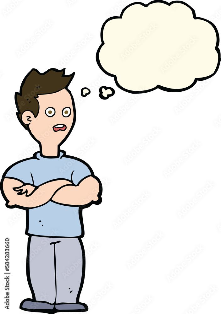 cartoon man with crossed arms with thought bubble cartoon man with crossed arms with thought bubble