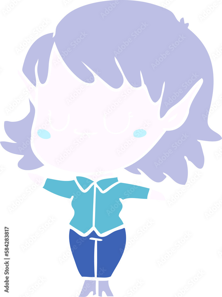 Obraz premium happy flat color style cartoon elf girl