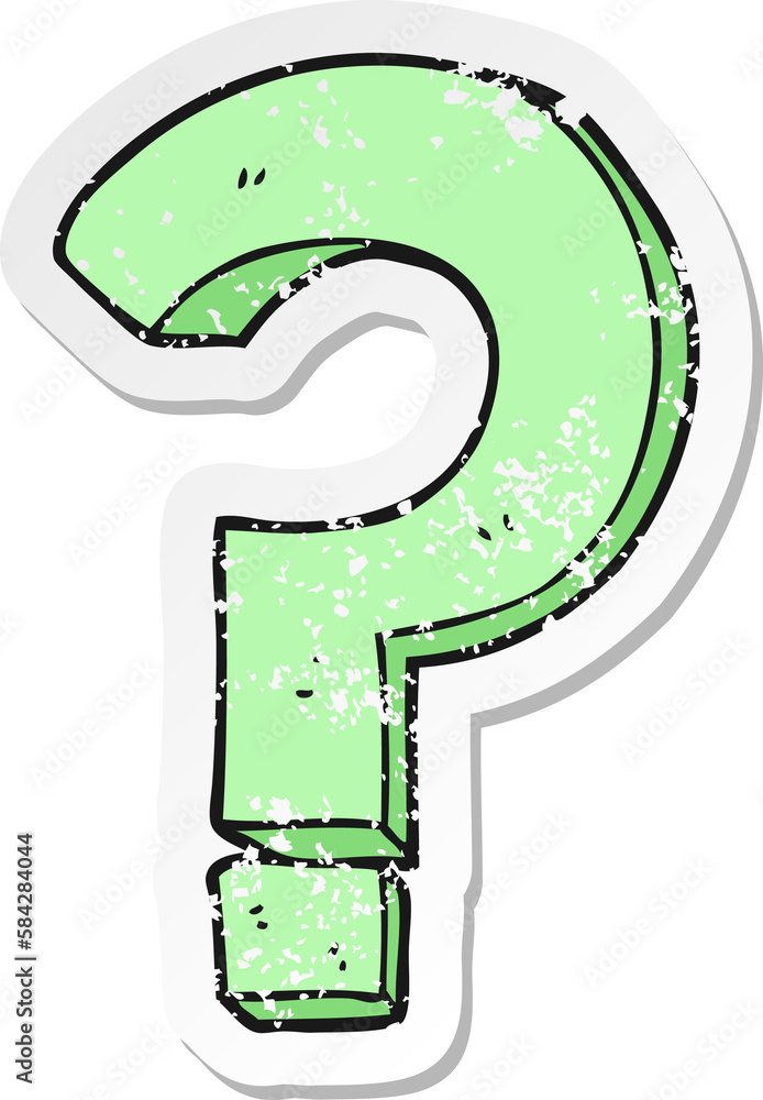 retro distressed sticker of a cartoon question mark retro distressed sticker of a cartoon question mark