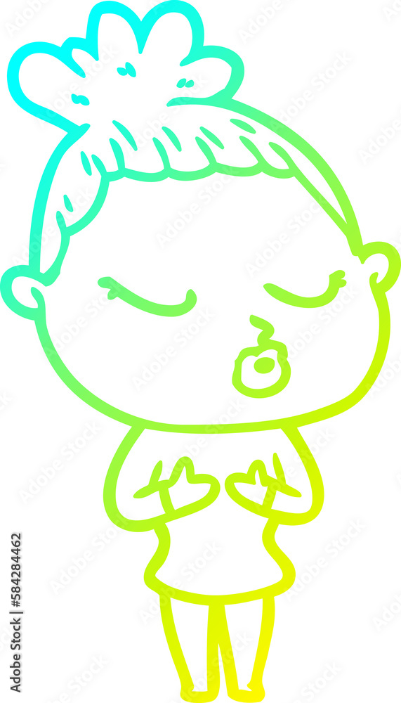 Fototapeta premium cold gradient line drawing cartoon calm woman