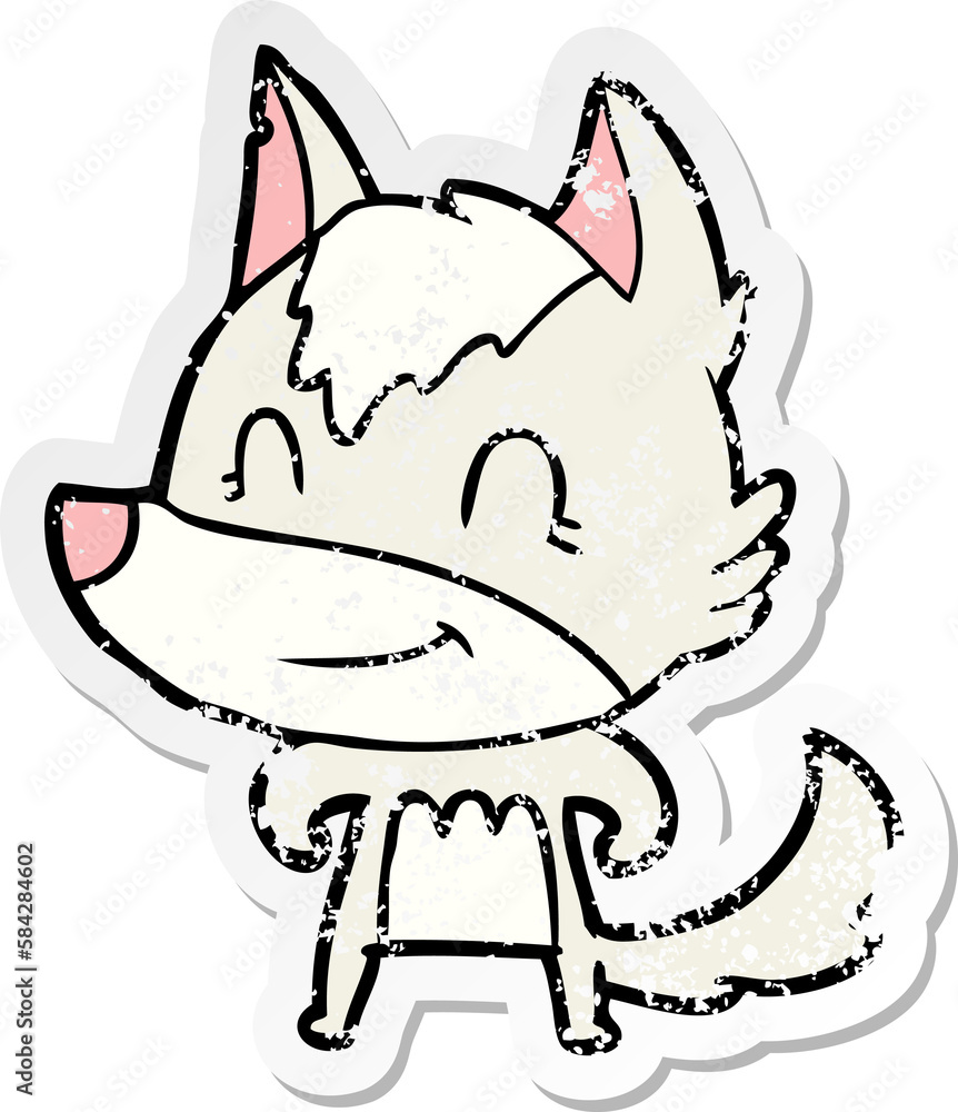 distressed sticker of a friendly cartoon wolf distressed sticker of a friendly cartoon wolf
