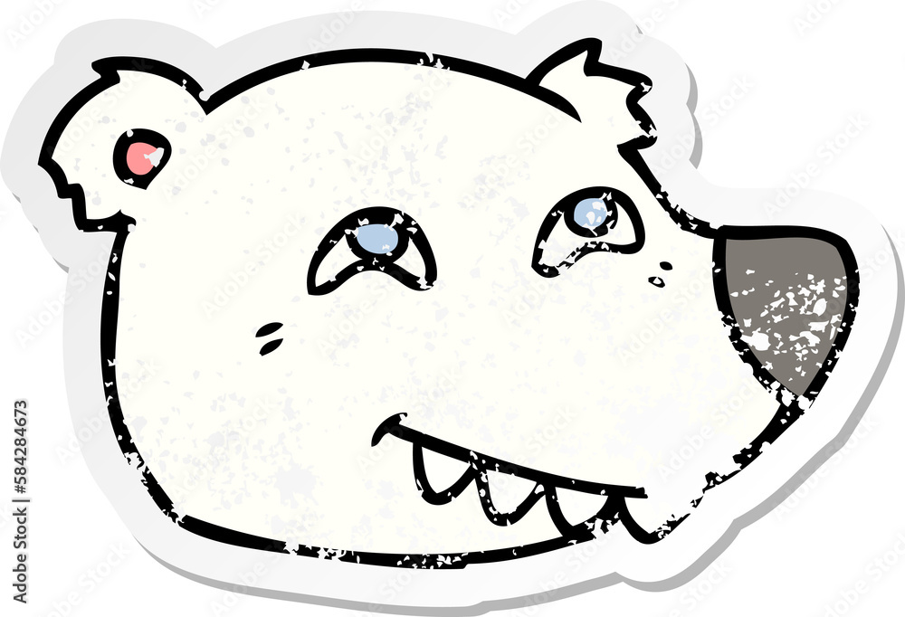 distressed sticker of a cartoon polar bear face distressed sticker of a cartoon polar bear face