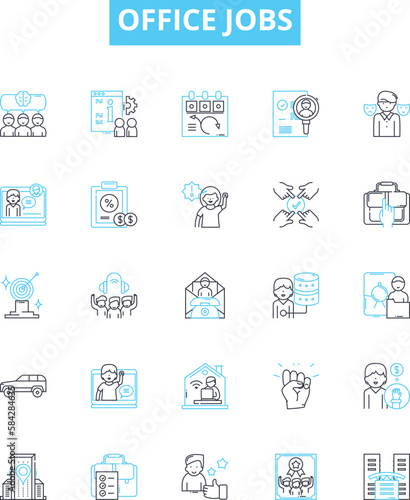 Office jobs vector line icons set. Clerical, Executive, Managerial, Administration, Secretary, Accountant, Clerk illustration outline concept symbols and signs