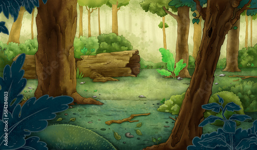 Illumination of  forest background. Background for the animation. (ID: 584284803)