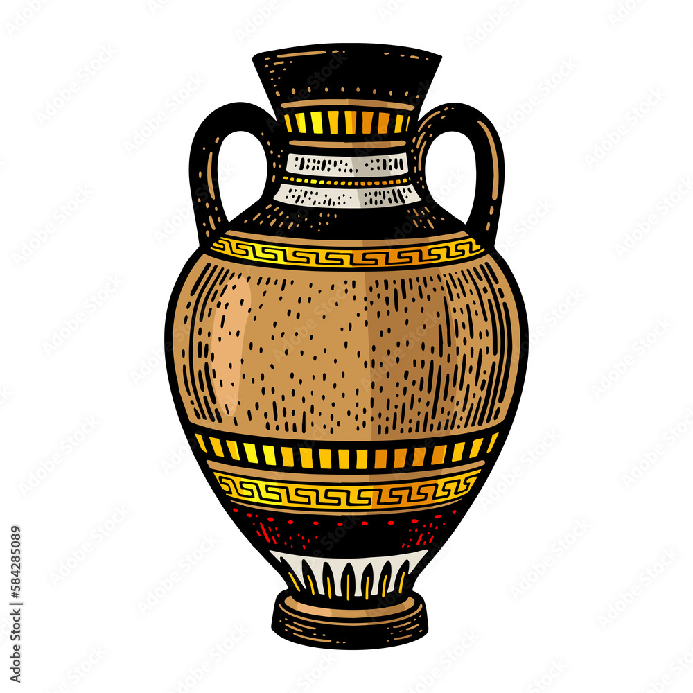 Ancient Greek Amphora color sketch PNG illustration with transparent background