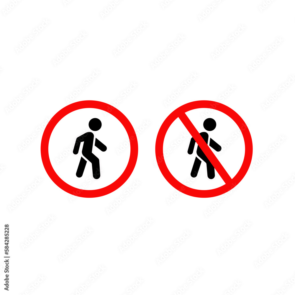 Prohibition No Pedestrian Sign. Vector Prohibition Sign, Do Not Running at gray background Prohibition No Pedestrian Sign. Vector Prohibition Sign, Do Not Running at gray background