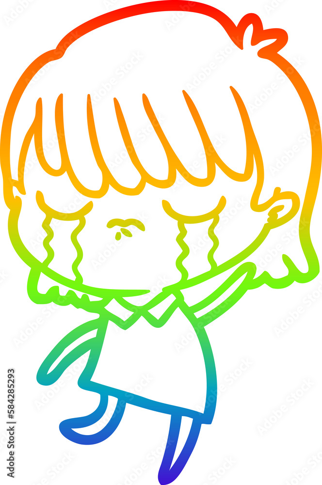 rainbow gradient line drawing cartoon woman crying rainbow gradient line drawing cartoon woman crying
