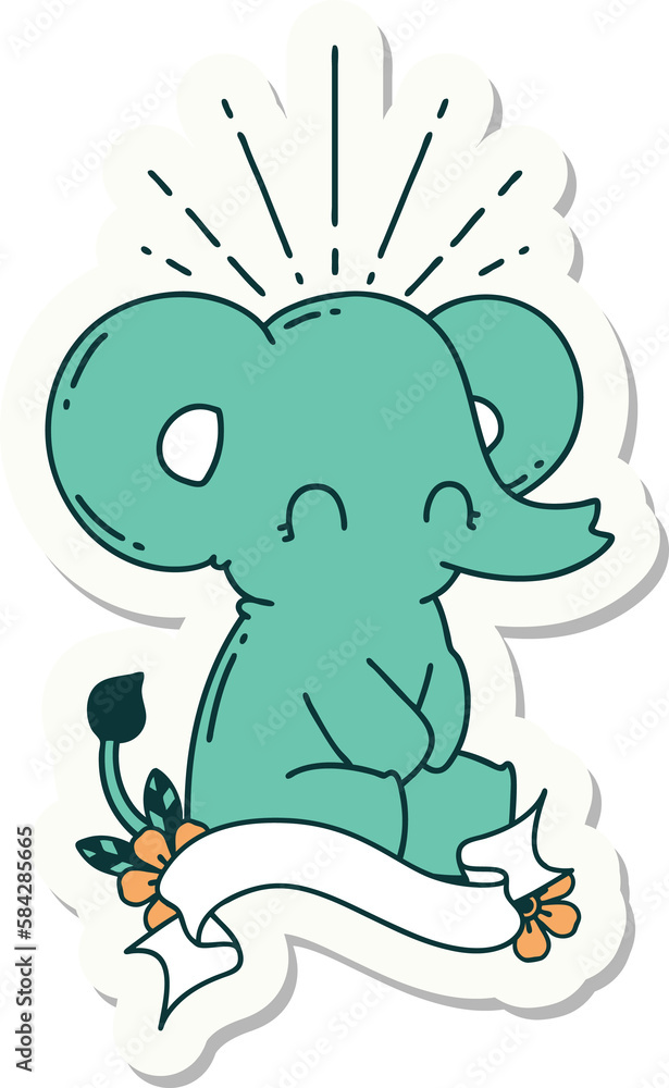 Obraz premium sticker of tattoo style cute elephant