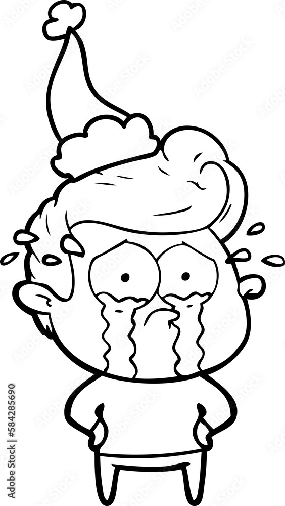 line drawing of a crying man wearing santa hat line drawing of a crying man wearing santa hat