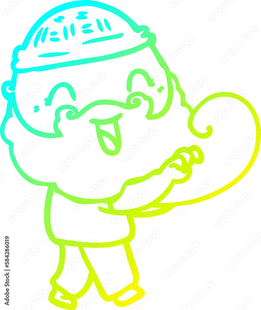 cold gradient line drawing happy bearded man grabbing