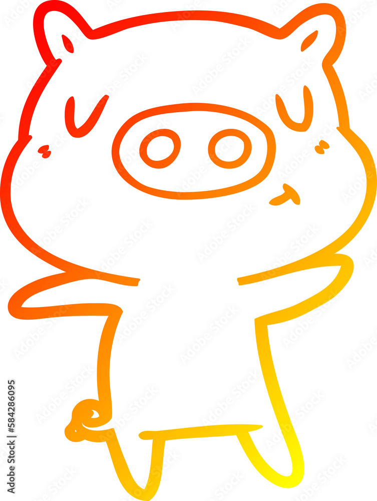 warm gradient line drawing cartoon content pig warm gradient line drawing cartoon content pig