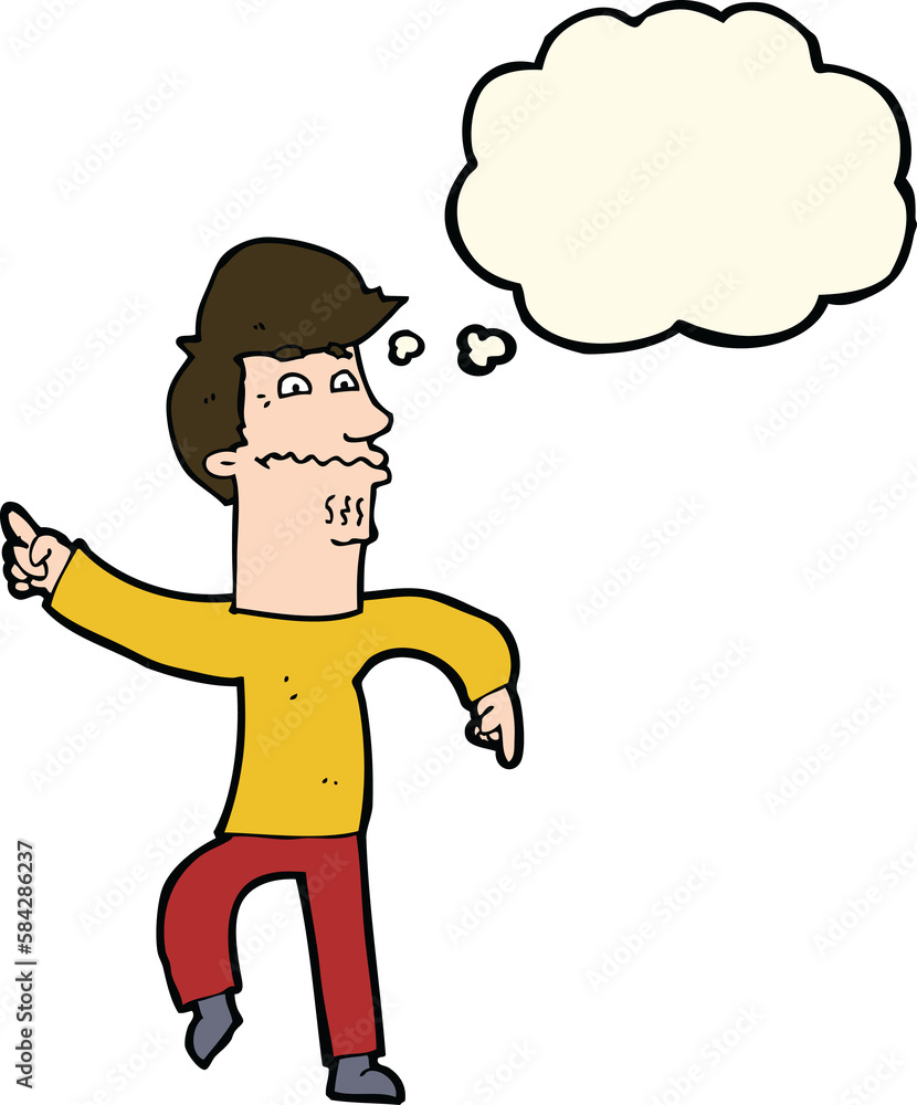 cartoon worried man pointing with thought bubble cartoon worried man pointing with thought bubble