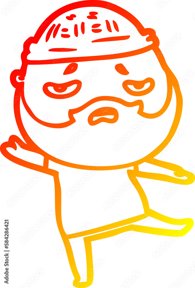 Obraz premium warm gradient line drawing cartoon worried man with beard