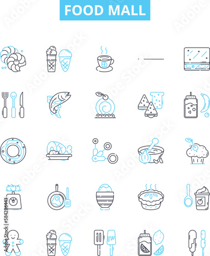 Food mall vector line icons set. Food, Mall, Foodcourt, Restaurants, Dining, Groceries, Cuisine illustration outline concept symbols and signs