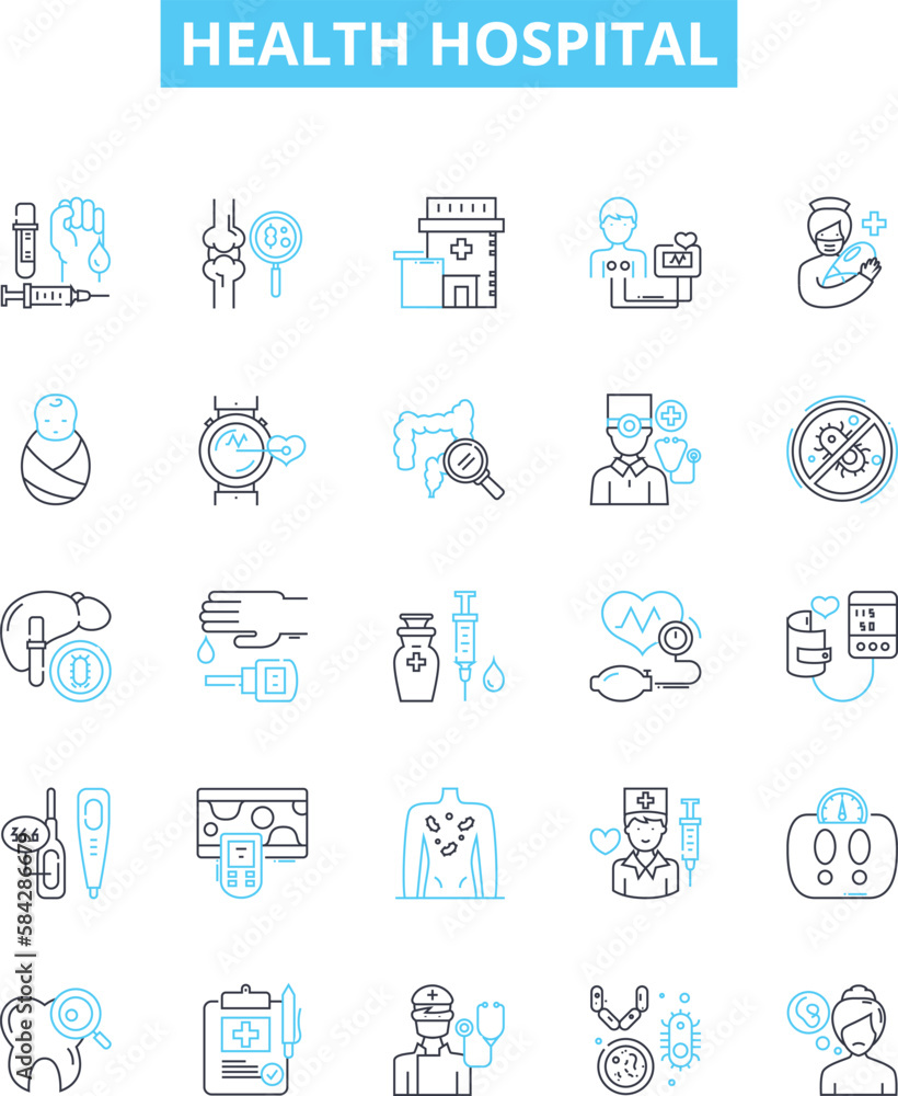Health hospital vector line icons set. Hospital, Health, Care, Medical, Facility, Unit, Clinic illustration outline concept symbols and signs