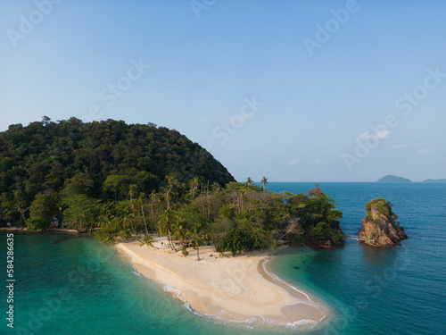 Aerial view white sand beach sea itropical sland turquoise water photo