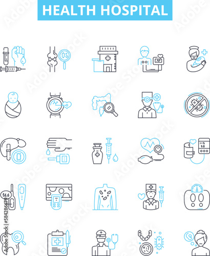 Health hospital vector line icons set. Hospital, Health, Care, Medical, Facility, Unit, Clinic illustration outline concept symbols and signs
