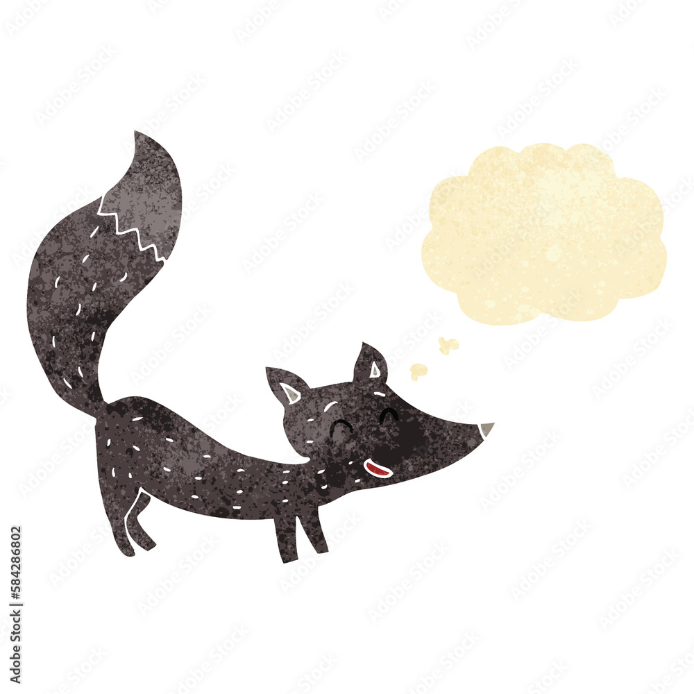 Obraz premium cartoon little wolf cub with thought bubble