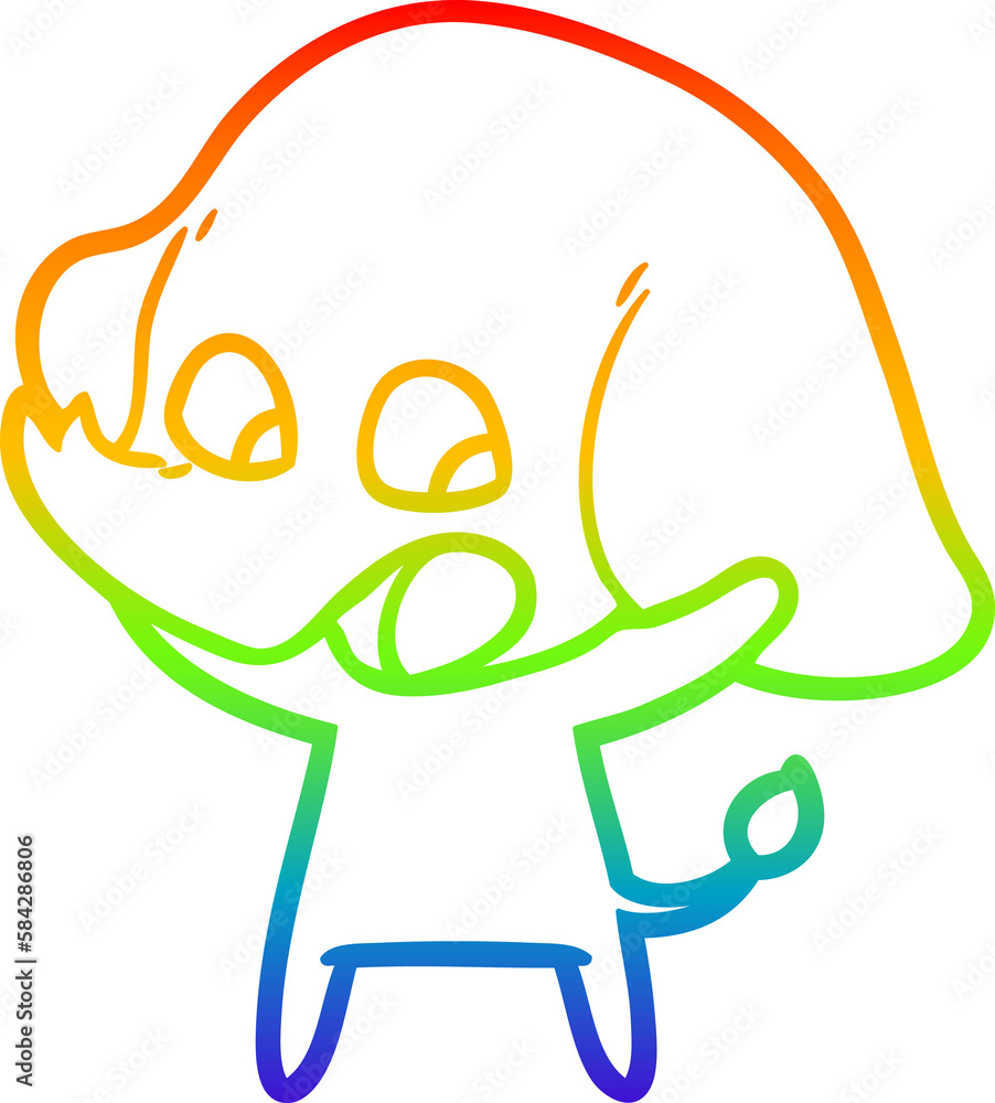 Obraz premium rainbow gradient line drawing cute cartoon elephant