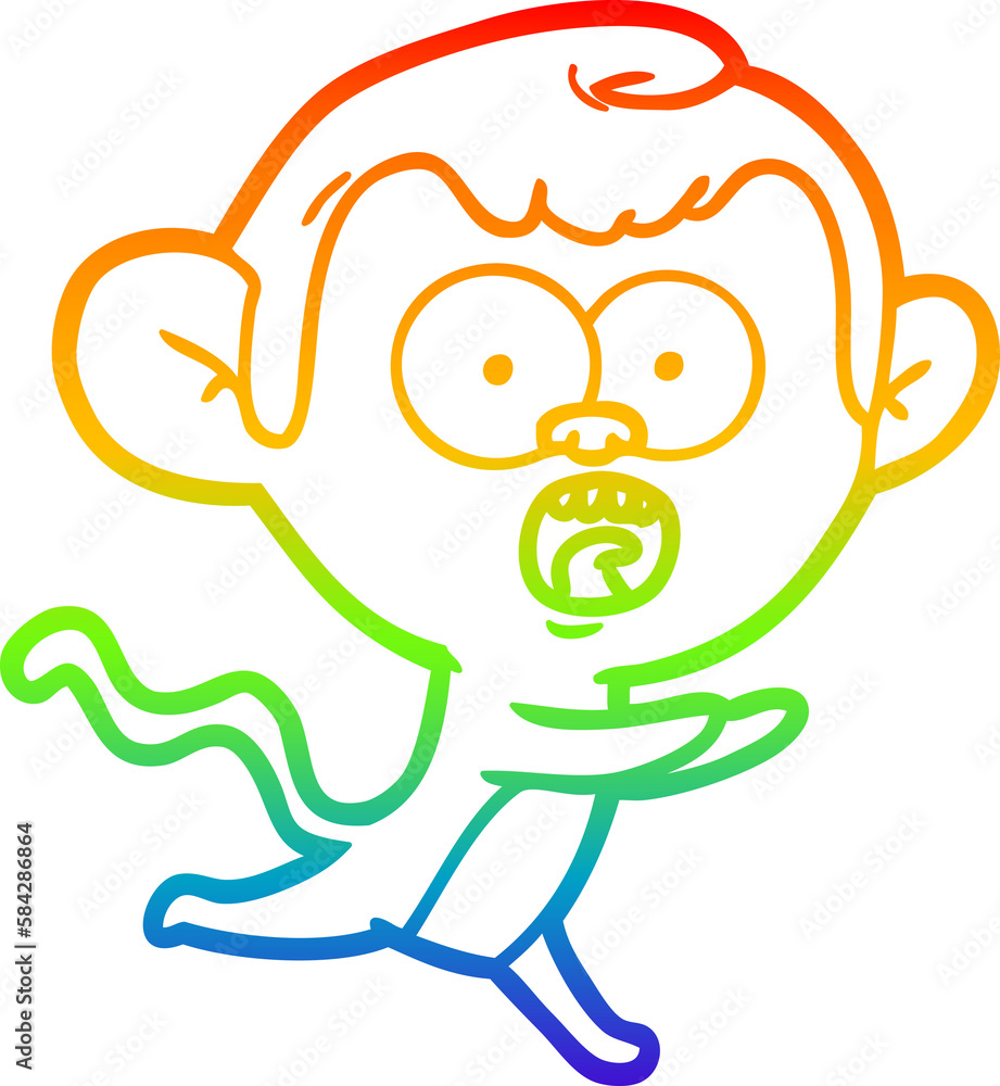 Obraz premium rainbow gradient line drawing cartoon shocked monkey