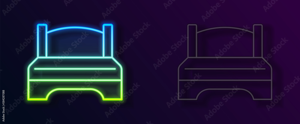 Glowing neon line Big bed for two or one person icon isolated on black background. Vector Glowing neon line Big bed for two or one person icon isolated on black background. Vector
