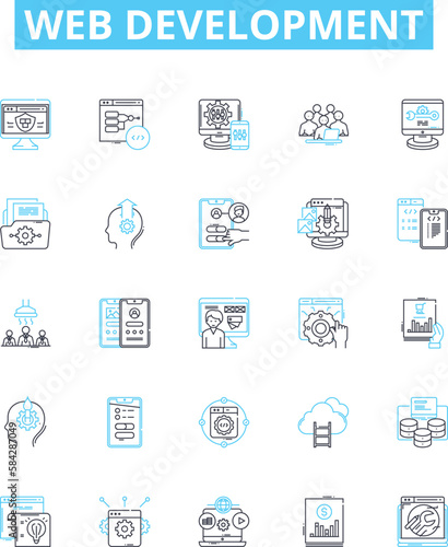 Web development vector line icons set. Web, Development, HTML, CSS, JavaScript, AJAX, PHP illustration outline concept symbols and signs