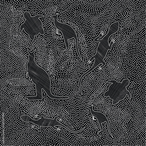 Back and white dot aboriginal animal background