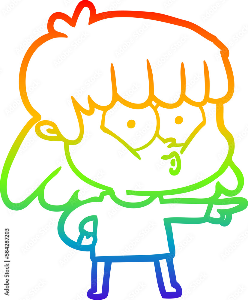 rainbow gradient line drawing cartoon whistling girl rainbow gradient line drawing cartoon whistling girl